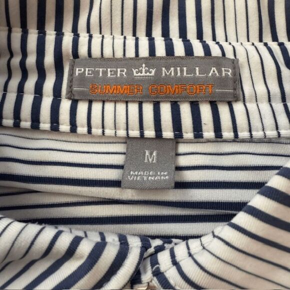 Peter Millar Men's Striped Summer Comfort Polo Shirt Navy White Medium - Picture 3 of 7